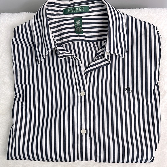 Lauren Ralph Lauren Tops - Lauren Ralph Lauren 100% Cotton Navy Striped Button Down Shirt size M